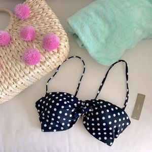 J. Crew Navy Blue Dotty Underwire Polka Dot Bikini Bandeau Swimsuit Top